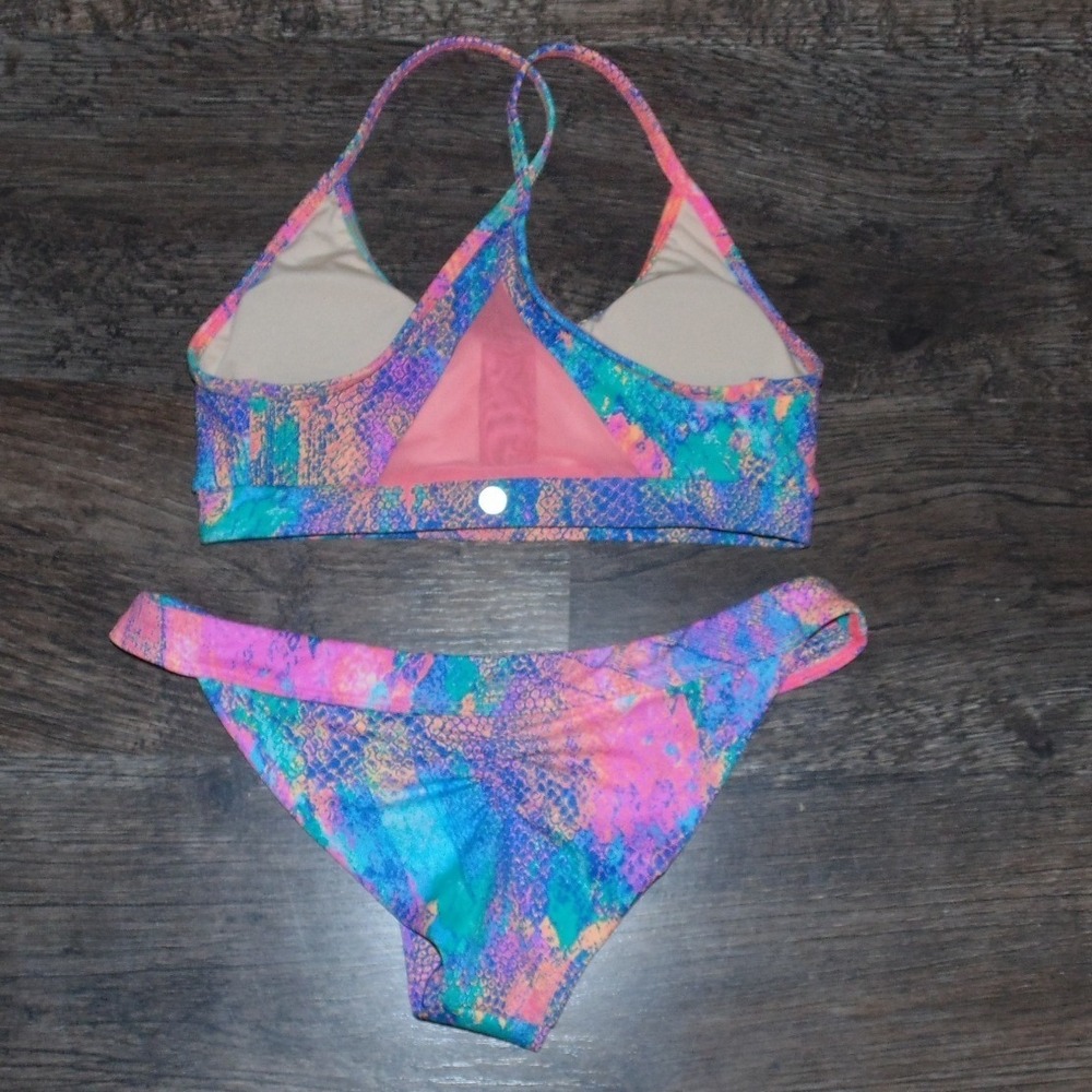 Salty Honey Bikini Set Women Size M Multi Color New Snakeskin Mesh 2 Piece Swim - Picture 9 of 9